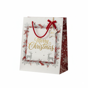 Bolsa de regalo de papel de Navidad de lujo con bolsa de compras de vacaciones de papel Kraft reciclable de impresión metálica - Product Image 1