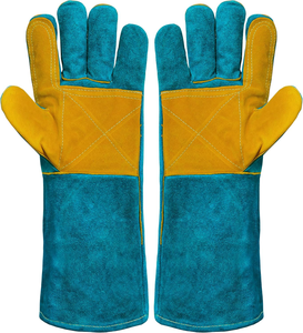Gants en cuir double paume de 14 pouces à manches longues résistants à la chaleur pour le gaz Mig pour le quotidien et l'extérieur pour le barbecue four gril cheminée - Product Image 1