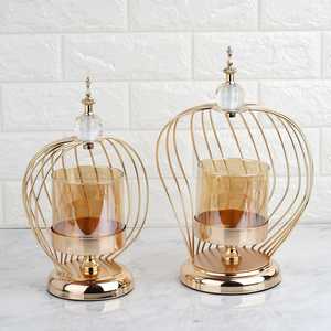 Portavelas de Cristal con Base de Metal Dorado de 12 Pulgadas, Estilo <span class=keywords><strong>Barroco</strong></span> con Cristal, para Decoración de Mesa de Boda - Product Image 1