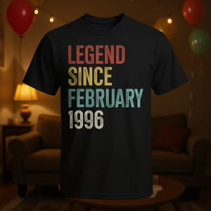 T-shirt Legend 30 Years Old per celebrare il 30° compleanno di febbraio 1996, abbigliamento promozionale premium - Product Image 3