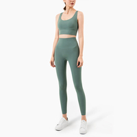 Setelan pakaian olahraga wanita, Set Yoga wanita, pakaian olahraga tanpa kelim, Set pakaian kebugaran Gym musim panas 2 potong
