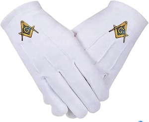 Gants maçonniques 100% coton, compas et équerre - Rouge (2 paires) (Petit) Trois lignes de couture soignées au dos de la main - Product Image 5