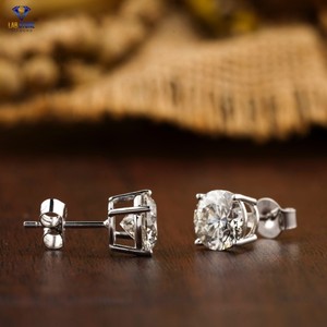 0,97 TDW Round Brilliant Cut Stud 18K Oro blanco Diamante cultivado en laboratorio Diamante Pendiente Joyería - Product Image 4