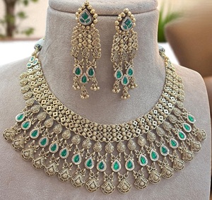 Conjunto de collar Rajwadi chapado en oro de calidad superior tradicional con pendientes para mujer, conjunto de collar clásico para ropa de boda - Product Image 5