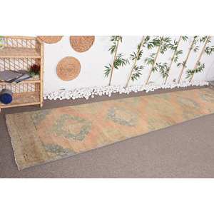 Alfombra turca Vintage Bohemia, diseño de retazos naranja y azul, estilo clásico rectangular de 9x12 para entrada, Material de lana, respaldo de látex - Product Image 2