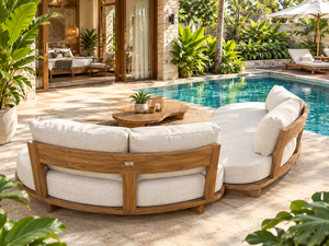 Conjunto de Sofás Curvos de Tela para Jardín, Muebles de Patio de Madera para Exteriores, Asientos para el Borde de la Piscina - Product Image 2