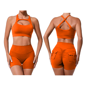 Ensemble de gymnastique 2 pièces grande taille pour femmes marque privée short de yoga côtelé doux sans couture extensible caractéristiques de fitness motif solide - Product Image 5