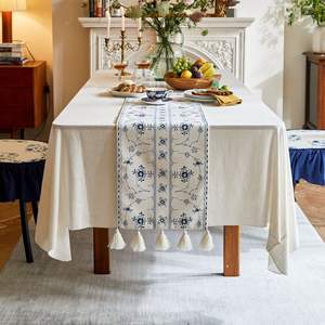 Boutique linen table <b>runners</b> with custom embroidery work designed for unique dining table styling homes - Product Image 1