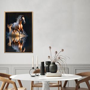 Impresión en Lienzo de Caballo Corriendo: Decoración Artística Animal Contemporánea, Lienzo con Marco Dorado - Product Image 1