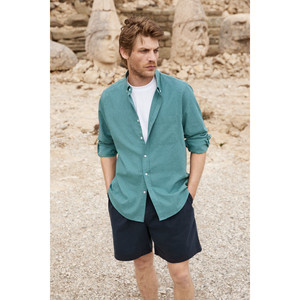 Chemise homme GRIMELANGE ARLES en mélange de lin à manches longues, coupe classique, avec une seule poche - Product Image 1