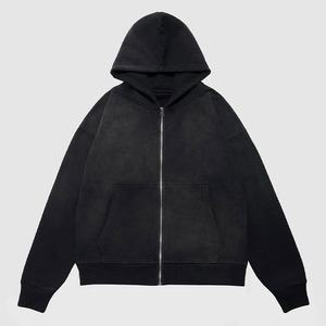 2025 impression personnalisée coton lourd polaire surdimensionné Boxy sweats délavés en détresse Vintage Zip lavage à l'acide à capuche pour hommes été - Product Image 5