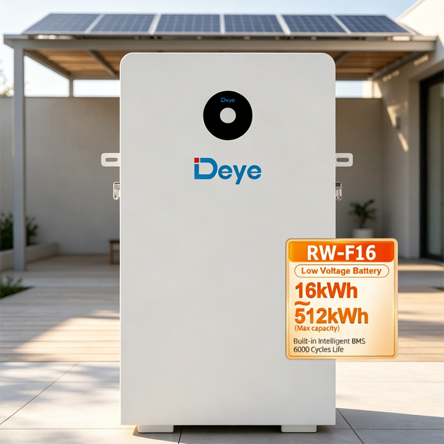 Deye RW-F16 Wall Mounted 15kwh 16kwh Low Voltage Lifepo4 Battery 51.2V 314AH 6000 Cycles Life for Solar Energy Storage Systems
