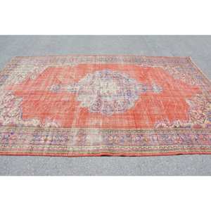 พรมตุรกีวินเทจขนาดใหญ่6.8x10.9ฟุตสไตล์คลาสสิกสีแดงเบจสไตล์การเย็บปะติดปะต่อกัน10มม. ยางลาเท็กซ์ขนสัตว์สำหรับห้องโถง - Product Image 3