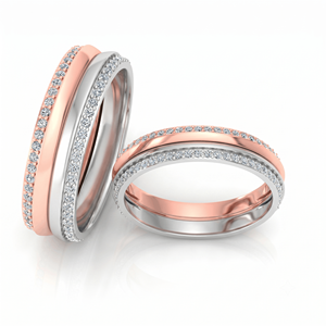 Classic Two Tone Diamond Engagement Band <b>Couple</b> <b>Ring</b> with Round Brilliant Cut Diamonds Natural and Lab Grown Diamonds - Product Image 3