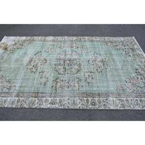 Classique Vert Beige 5.7 X 9.4ft Laine Tapis Turc Aubusson Design pour Salon Chevet Couloir-Rectangle Patchwork Latex - Product Image 3
