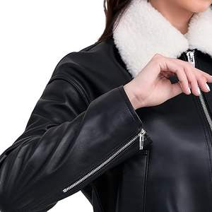 Blouson bombardier noir en cuir véritable de haute qualité à la mode avec logo personnalisé OEM couleurs fermeture à glissière vestes motard pour femmes vente en gros - Product Image 6
