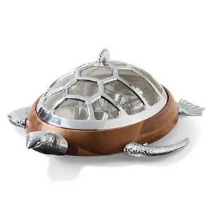 wooden and metal turtle shape chip and dip server and dishes server at best price from Indian supplier
