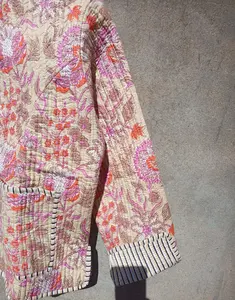 Chaqueta Reversible acolchada de algodón con estampado de bloques para mujer, abrigo de algodón indio hecho a mano para mujer, chaqueta bohemia de verano, Boho chic - Product Image 3