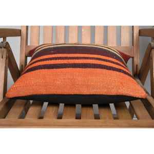 Almohada de lana de retazos Kilim tejida naranja rústica 16x16 pulgadas estampado Vintage antideslizante ecológico extraíble lavable decorativo - Product Image 5