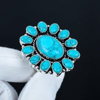 Elegante Anillo de Piedra Preciosa Turquesa Hecho a Mano en Plata de Ley 925 de Primera Calidad, Estilo Vintage, Chapado en Rodio, Corte Ovalado, Unisex