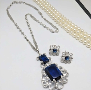 Magnifique ensemble de pendentifs en diamants américains pour femmes, pierres multicolores, boucles d'oreilles assorties, bijoux pour mariages, occasions spéciales, etc. - Product Image 3