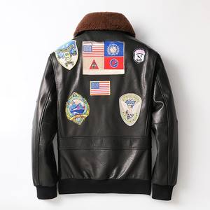 เสื้อแจ็คเก็ตนักบินหนังผู้ชาย17ป้ายเสื้อเฟอร์มีปกปรับได้ระบายอากาศได้ดีแจ็คเก็ตหนังแท้ - Product Image 4