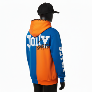 Sweat à capuche zippé pour femme en molleton épais 320 GSM, mélange de coton doux, panneau bleu orange, logo imprimé en caoutchouc personnalisé, fermeture éclair - Product Image 5