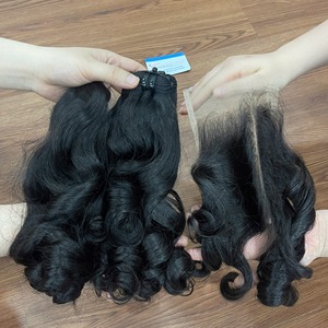 HOT TREND Lace Front Bounce <b>Curly</b> and <b>Bundles</b> Natural Black Color for Black Women Human Hair Extension Ready To Ship - Product Image 4