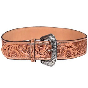 Ceinture d'outillage en cuir occidental gaufré tournesol classique faite à la main avec boucle ardillon simple design amovible à motif floral - Product Image 6