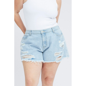 Décontracté Rip & Distressed Ourlet brut Boucles de ceinture Poches Tack Bouton Respirant Denim Hot Shorts - Product Image 1