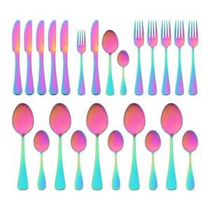 Ensemble de couverts arc-en-ciel conçu avec une brillance multicolore réfléchissante, parfait pour les repas élégants, les rassemblements festifs et la maison - Product Image 1