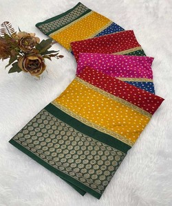 BANDHANI EN SOIE DOLA MODERNE IMPRIMÉ AVEC SAREE DE TRAVAIL PALLU AVEC BLOUSE INCOSÉE VÊTEMENT DE FÊTE PRIX DE GROS VÊTEMENT ETHNIQUE - Product Image 1