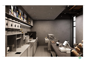ชุดเคาน์เตอร์คาเฟ่พร้อมชั้นวางโชว์สินค้า ไฟฐาน LED และกล่องไฟเมนู เฟอร์นิเจอร์อุตสาหกรรมครบชุดสำหรับร้านชานมไข่มุกและร้านกาแฟ - Product Image 5