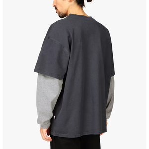 Design graphique personnalisé dtg imprimé Double couche t-shirt tee goutte épaule hommes boxy Double couche à manches longues t-shirt 300gsm - Product Image 3