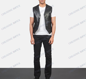 Customized <b>Men's</b> Premium Quality Professional Motorcycle <b>Black</b> Leather <b>Vest</b> Stand Collar Biker <b>Vest</b> Custom Logo Winter Wholesale - Product Image 2