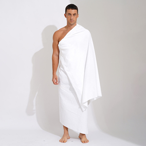 Nouveau tissu pur 100% coton Ihram Hajj et Omra Ihram pour hommes musulmans deux pièces serviette en tissu avec Logo personnalisé - Product Image 2
