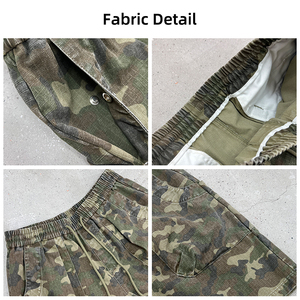 Pantalones cortos holgados de camuflaje para hombre de alta calidad, pantalones cortos de algodón personalizados, logotipo personalizado, lavado de arena, cierre de cordón, estilo Hip Hop - Product Image 5