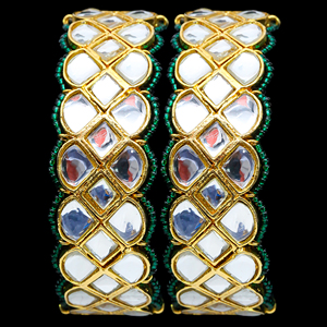 Fashion Classic Brass Zircon Islamic Women's Custom Green & <b>Gold</b> Color Wedding Bangles - Product Image 2