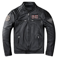 Jaket Bomber Kulit Asli Hitam Kustom OEM Laris Manis, Jaket Kulit Asli Pria, Jaket Biker Grosir