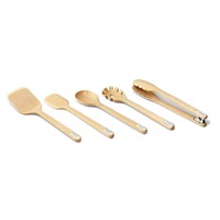 Ensemble d'ustensiles de cuisine en bois de hêtre de qualité supérieure avec pinces, durable, résistant à la chaleur, antiadhésif, idéal pour la cuisine, le service et la préparation des repas