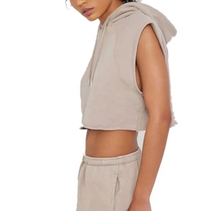 Vente en gros de sweatshirt à capuche sans manches d'été pour femmes de haute qualité personnalisés sweatshirts à capuche sans manches en coton pour femmes - Product Image 4