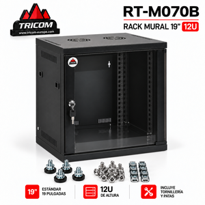 Gabinete de Red Metálico TRICOM de 12U y 19 Pulgadas para Montaje en Pared con Puerta de Vidrio, 45 cm de Profundidad, 58x56x45 cm - Product Image 3