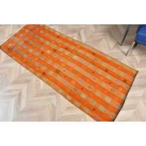 พรมวินเทจขนาด 2.6x6.1 ฟุต พรมสไตล์ตุรกี พรมลายดอกไม้สีส้มเทาทำจากขนสัตว์ - Product Image 5