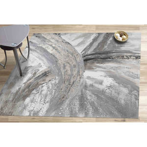Tapis en chenille gris abstrait : design marbré moderne, tapis imprimé, tapis doux non tissé - Product Image 5
