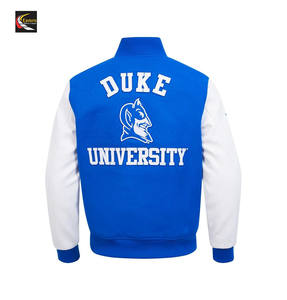Venta caliente azul y blanco Varsity chaqueta de béisbol al por mayor proveedor de moda directo de fábrica - Product Image 5