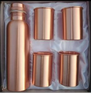 Último modelo de juego de botellas de agua de cobre puro con tapa junta a prueba de fugas para gimnasio Camping accesorio indio Ayurveda beneficios para la salud - Product Image 3