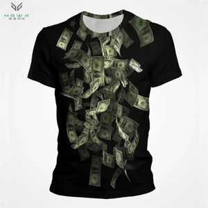 Top de punto de manga corta con cuello redondo y patrón de dinero impreso en 3D para hombre - Product Image 3