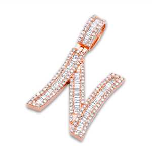 2025 plus récent personnalisé personnalisé Hip Hop bijoux 14KT solide or blanc lettre initiale glacé pendentif Moissanite diamant rond - Product Image 2