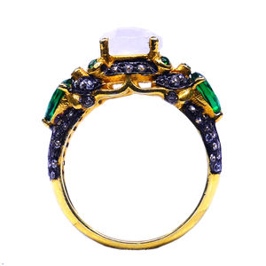 แหวนคลาสสิกของผู้หญิง925เงินสเตอร์ลิงชุบทองด้วยพลอยมูนสโตนสำหรับงานแต่งงานการหมั้นหรือชุดครบรอบ - Product Image 4