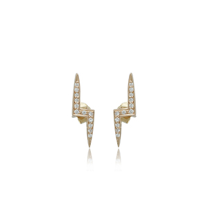 Boucles d'oreilles en or massif 14Kt petit tonnerre en or jaune diamant pavé boucles d'oreilles Push Back bijoux - Product Image 2